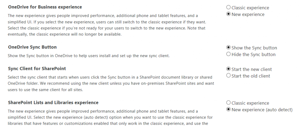Setting SharePoint & OneDrive settings in admin panel