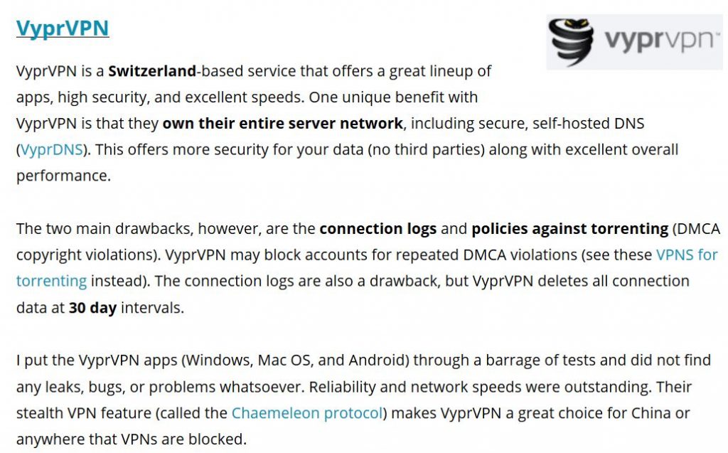 VPN review of the Vypr VPN service
