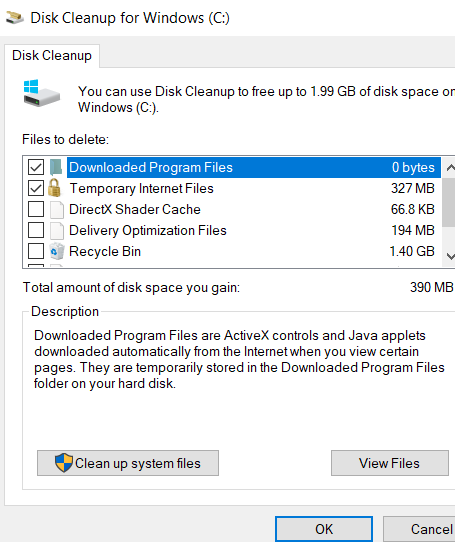 windows disk cleanup screen